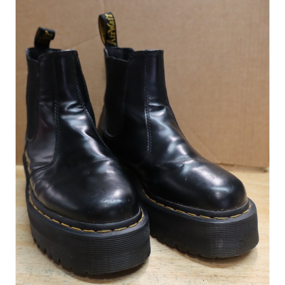 Dr. Martens Black 2976 Quad Platform Chelsea Boots Polished Leather Women's 7